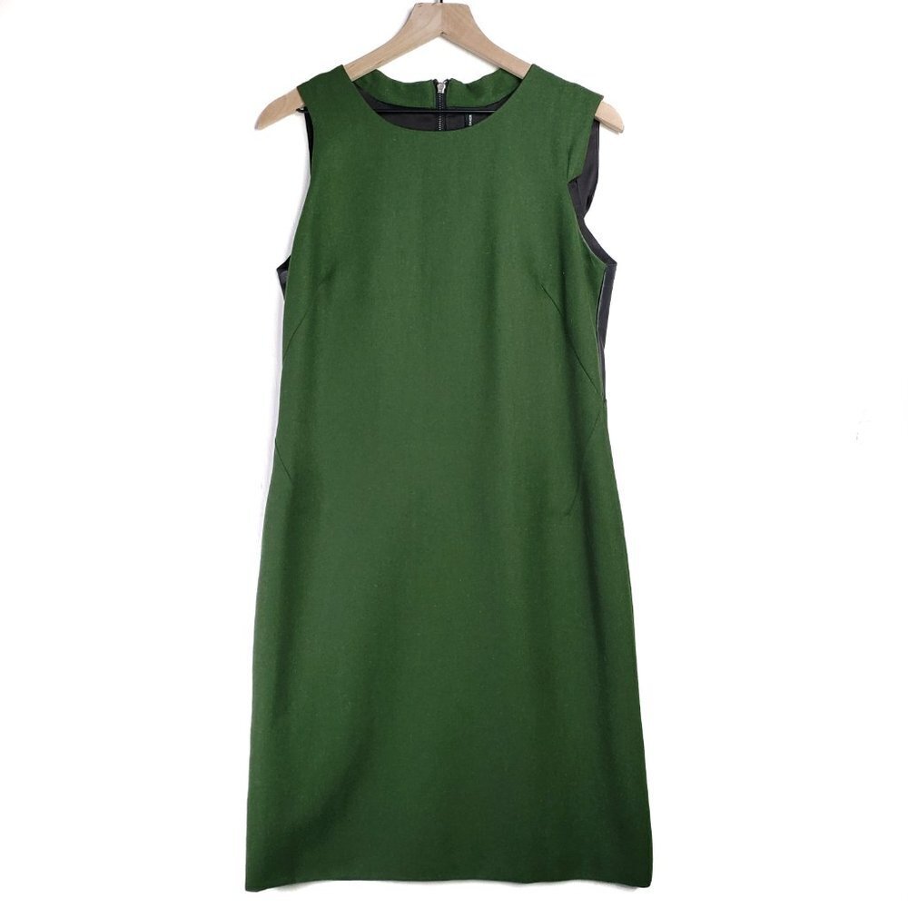 W118 Walter‎ Baker Margaret Green Wool Blend Dress L Black Faux Leather